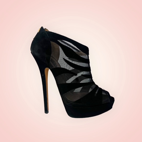 Jimmy Choo black mesh zebra pattern Kerfiels heels